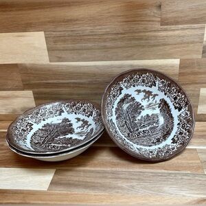 J&G Meakin Romantic England Brown Ironstone Bowls - 3PC Set